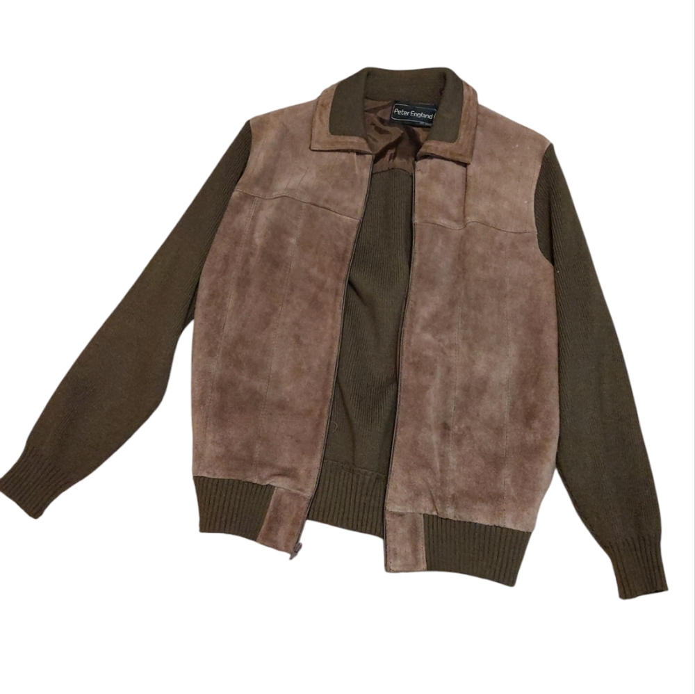 Large Peter England Leather/ Suede Brown Women's Sweater Jacket